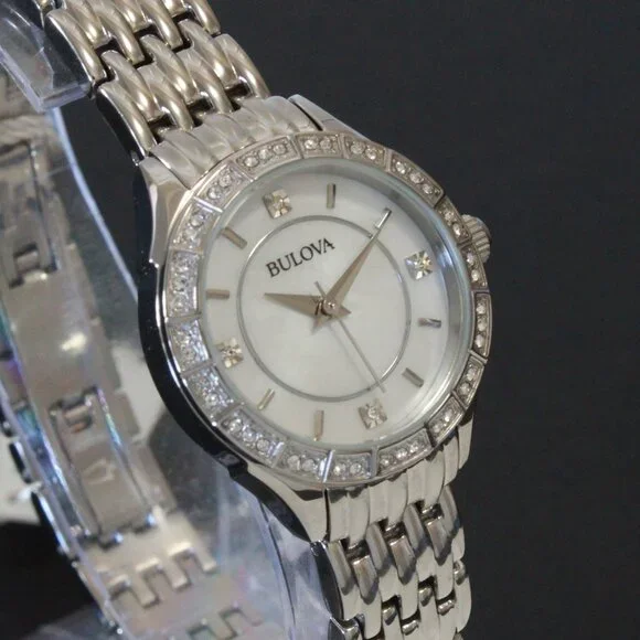 Bulova Ladies Crystal Bezel Watch MOP Dial Crystal Indicese 27mm - Picture 5 of 13